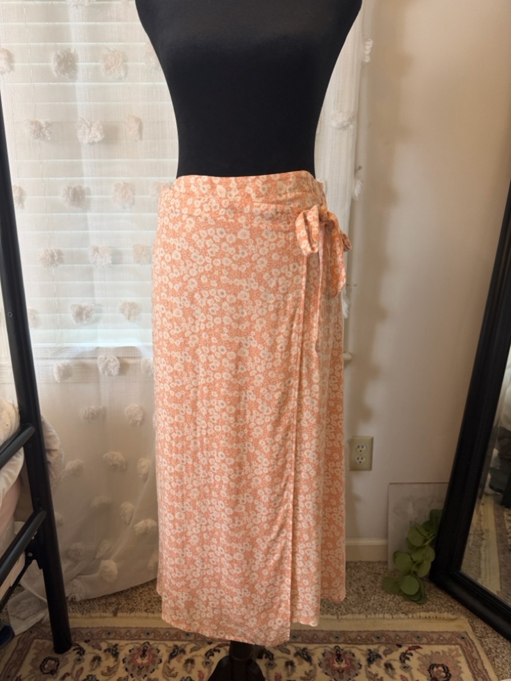 Urban Romantics Peach Floral Wrap Midi Skirt